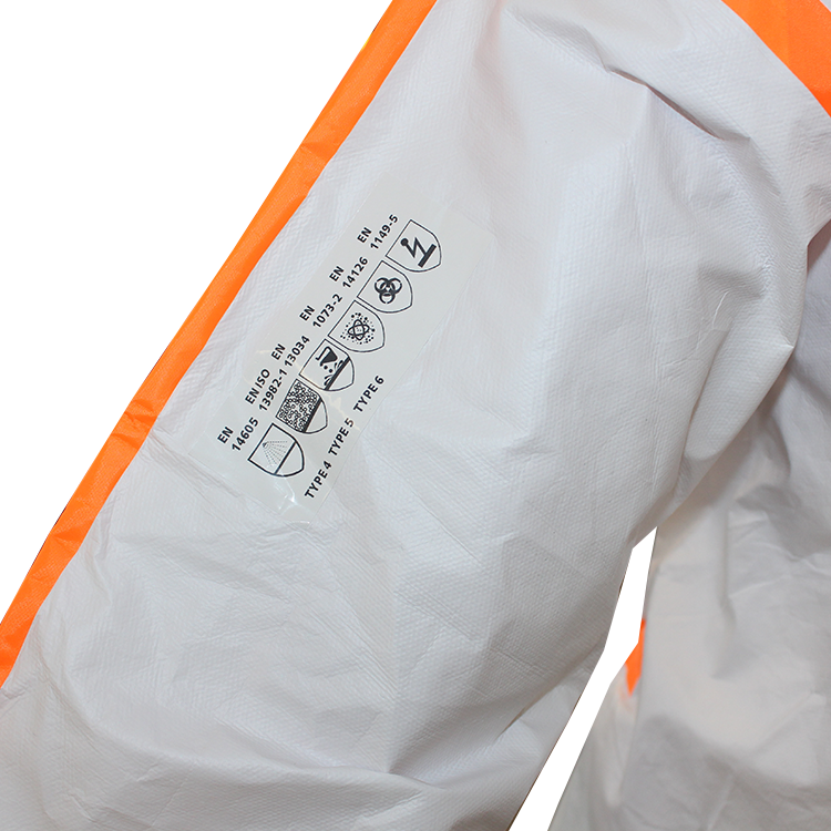 Technosafety wegwerp overall, Cat III, Type 4/5/6, Wit met oranje seal, Anti-statisch, Maat L