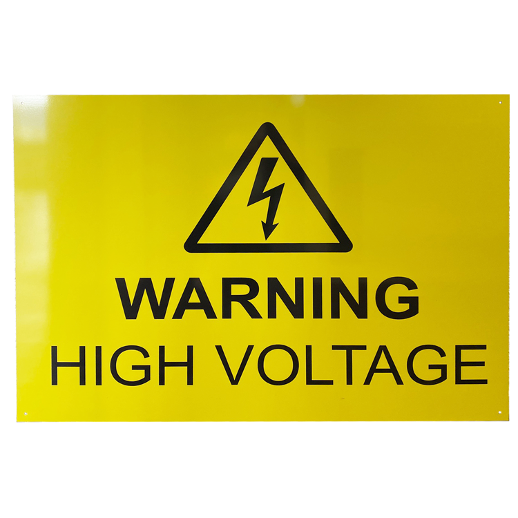 AP-Line Warning Sign, High Voltage, Two-sided; front: English, back: Somali , 110 x 80 cm, Dibond 3 mm