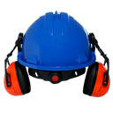 Climax 5-P, Veiligheidshelm, blauw, HDPE, 6 punts binnenwerk met draaiknop, EN397, met oorkappen 25 dB