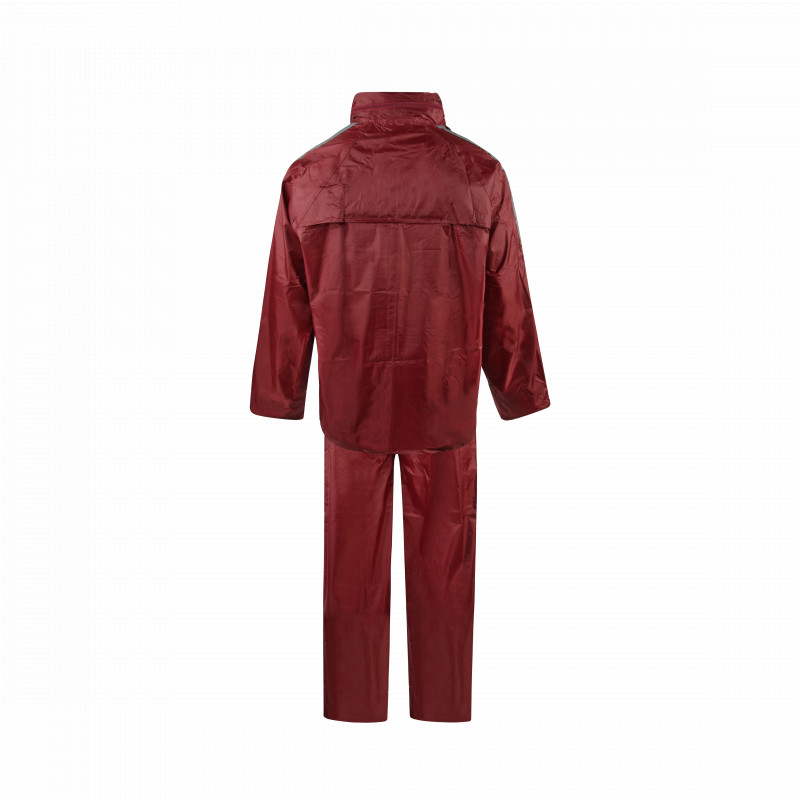 C-Line tweedelig regenpak met capuchon, Bordeaux rood met reflectie strepen, Polyerster/PVC, Volwassen maat XXL