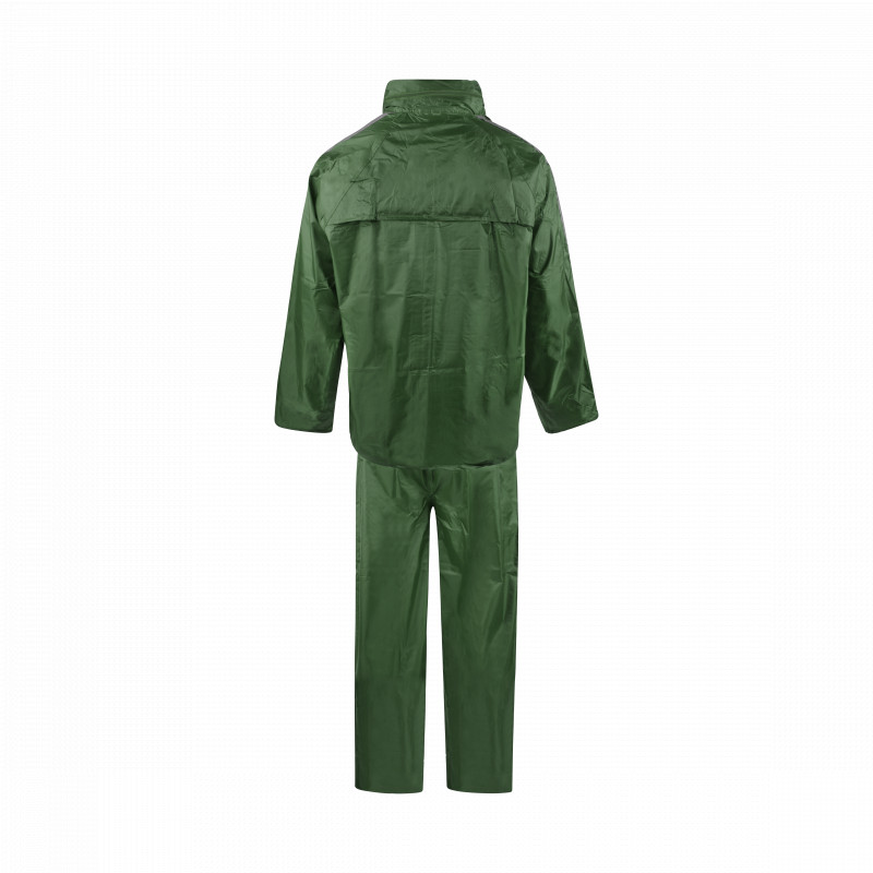 C-Line tweedelig regenpak met capuchon, Groen met reflectie strepen, Polyerster/PVC, Volwassen maat XXL