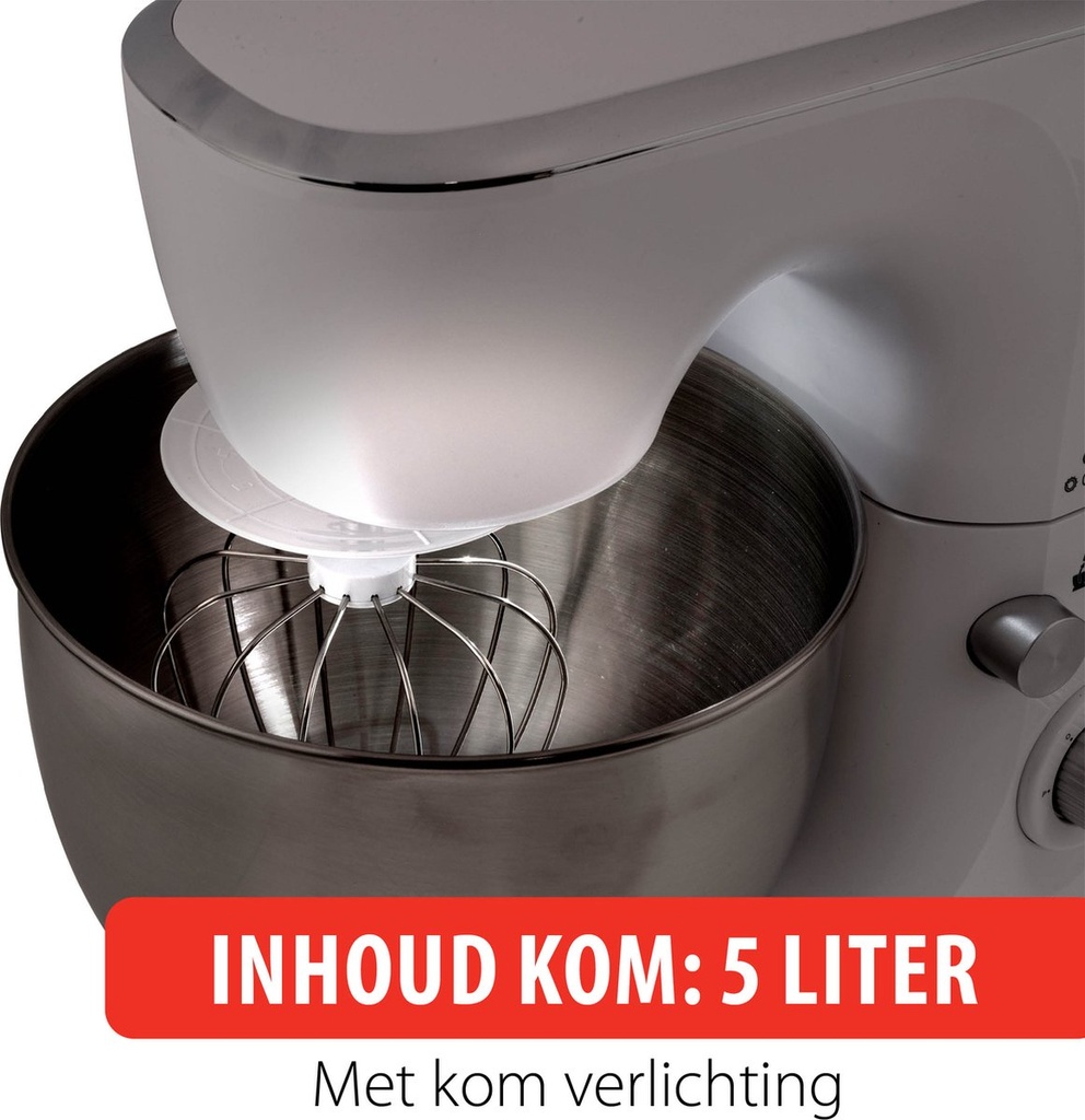 Keukenmachine 800W, 220v 50/60Hz, 5L RVS Kom, 3 Accessoires, met komverlichting, IMPA 175101