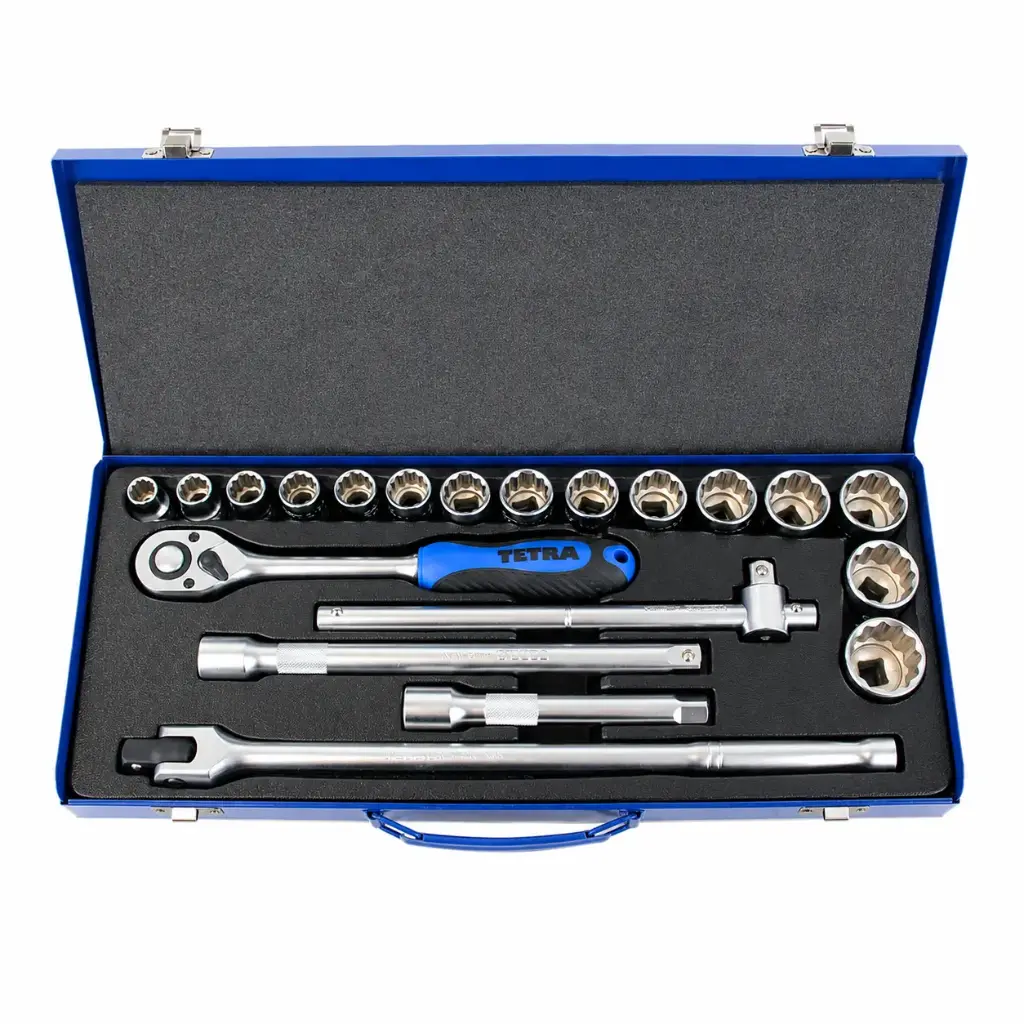 TETRA Dopsleutelset MET ACCESS. 1/2" 20-delig, 12-Kant, 7/16, 1/2, 9/16, 19/32, 5/8, 11/16, 3/4, 25/32, 13/16, 7/8, 15/16, 1, 1-1/16, 1-1/8, 1-1/4". IMPA 610137