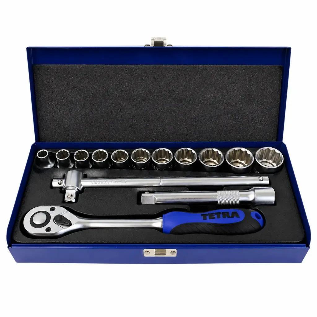 TETRA Wrench Socket set WITH TOOLS. 1/2" 14-pcs, 12-point, 10, 12, 13, 14, 15, 17, 19, 21, 23, 26, 27mm. IMPA 610131