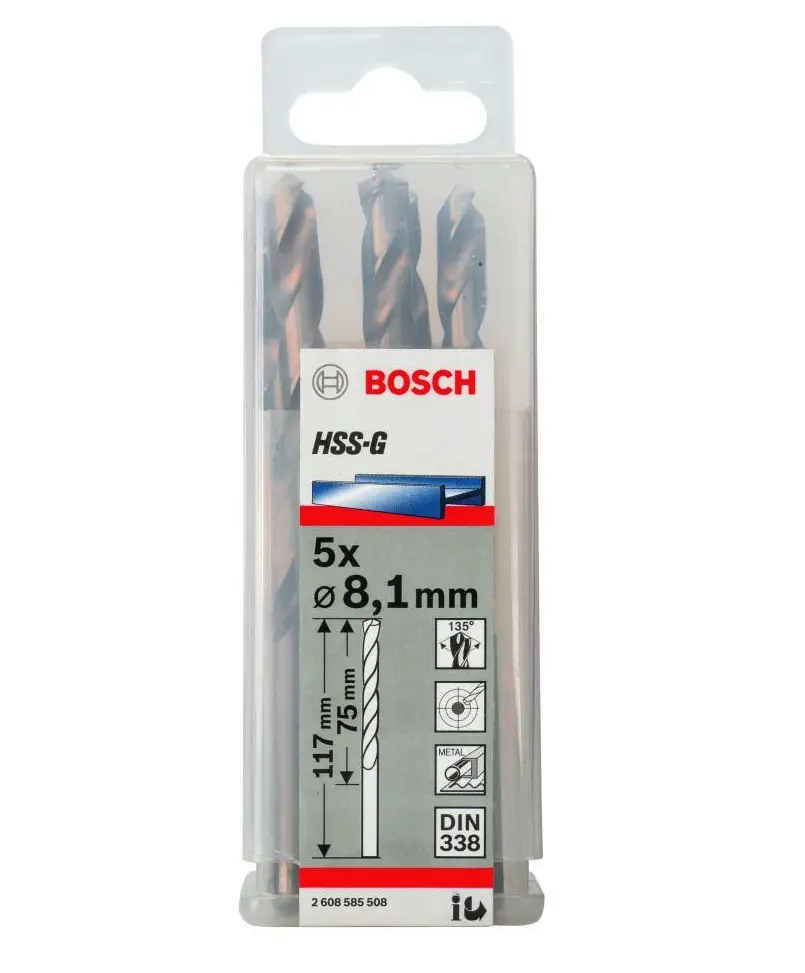Bosch Metaalboor HSS-Cobalt 5% DIN338. 8MM, Set a 5 stuks