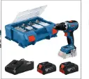 Bosch GSR 18 V-65, Rechargeable Drill, in plastic box, with charger and 2 x 4,0 Ah battery, Includes an 82-piece bit and drill bit set, IMPA 590906, UN 3481