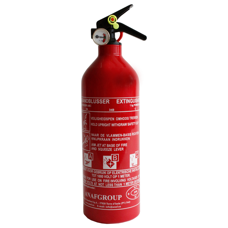 ANAF PS1-X, ABC Powder fire extinguisher with manometer, incl wall mount, MED/NCP certified, 1 kg, IMPA 331015, UN 1044