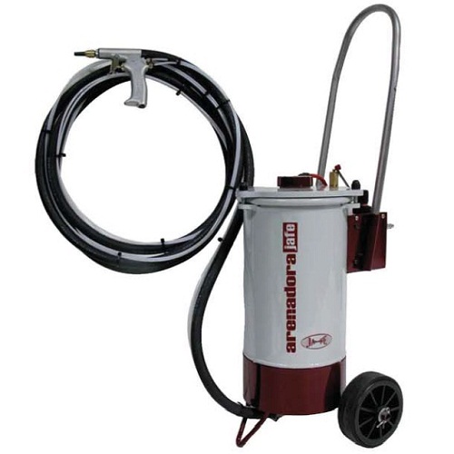 Arenadore Jafe 10, portable sandblaster cap 10 ltr, set with hose, nozzle, vacuum mouth, water sprinkler and extra nozzle