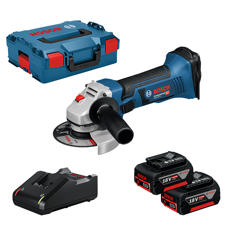 Bosch GWS 18-125 V-LI cordless angle grinder, 2 x 4Ah battery and charger, in LL-box, IMPA 590912, UN 3481