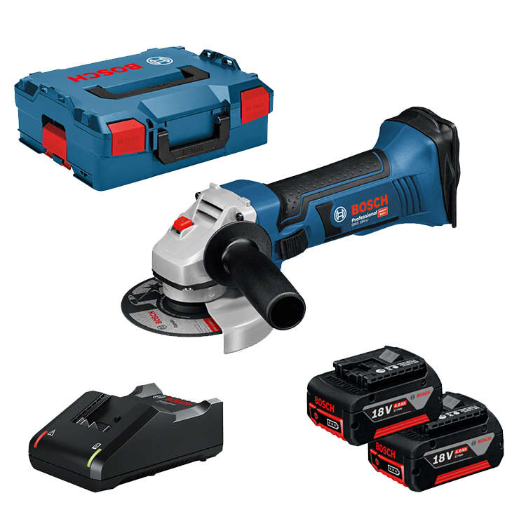 Bosch GWS 18-125 V-LI cordless angle grinder, 2 x 4Ah battery and charger, in LL-box, IMPA 591032, UN 3481