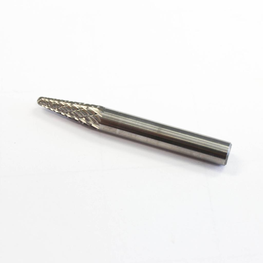 Carbide rotary bur, cone shape radius end (E42 +E43), shank 6 mm, blade 6 mm,  length 50 mm, IMPA 632543