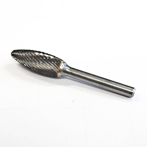 Carbide rotary bur, flame shape end (G57), shank 6 mm, blade 9.6 mm, length 65 mm, IMPA 632557
