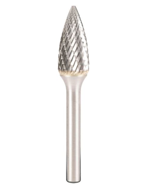Carbide rotary bur, tree shape pointed end (F53), shank 6 mm, blade 8 mm, length 63 mm, IMPA 632553
