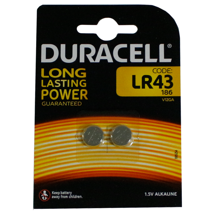 Duracell micro alkaline batteries LR43 1,5V, set = 2 pcs, IMPA 792437