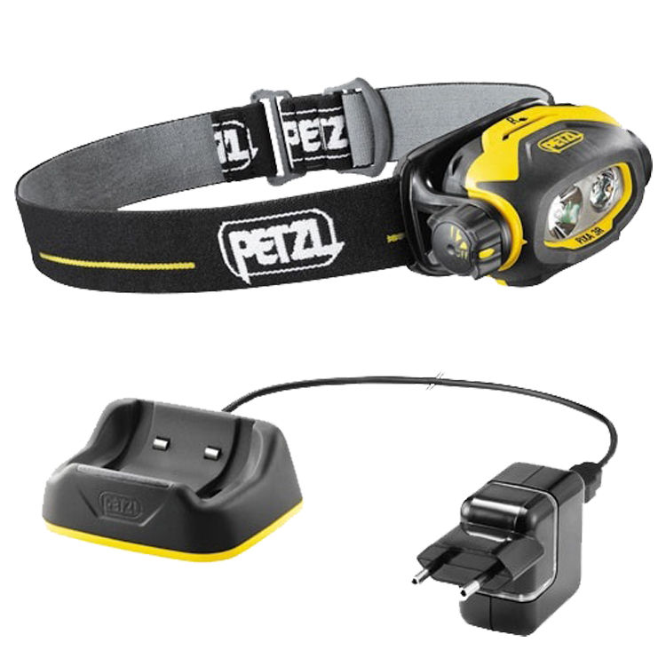 Petzl Pixa 3R, oplaadbare ATEX hoofdlamp met 3 LED lampen, gecertificeerd voor zone 2, incl, batterij & oplader, IMPA 330618