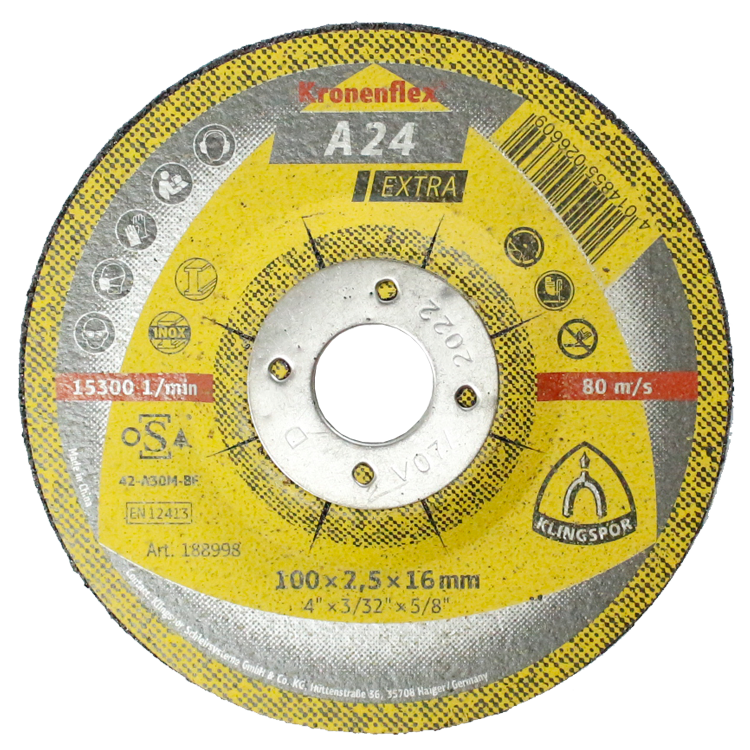Klingspor Resinoid Cut-off Wheel offset, 100 x 2,5 x 16 mm, for steel and SS, IMPA 614859