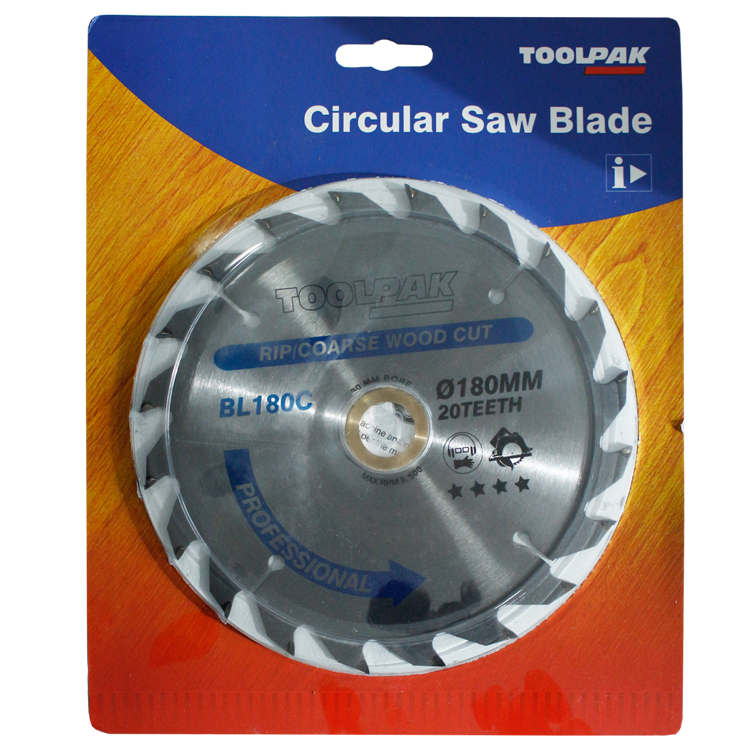 Saw blade for Circular saw, Diam 180 mm, 20 teeth, hole 30, spacer to 20mm and 16mm 