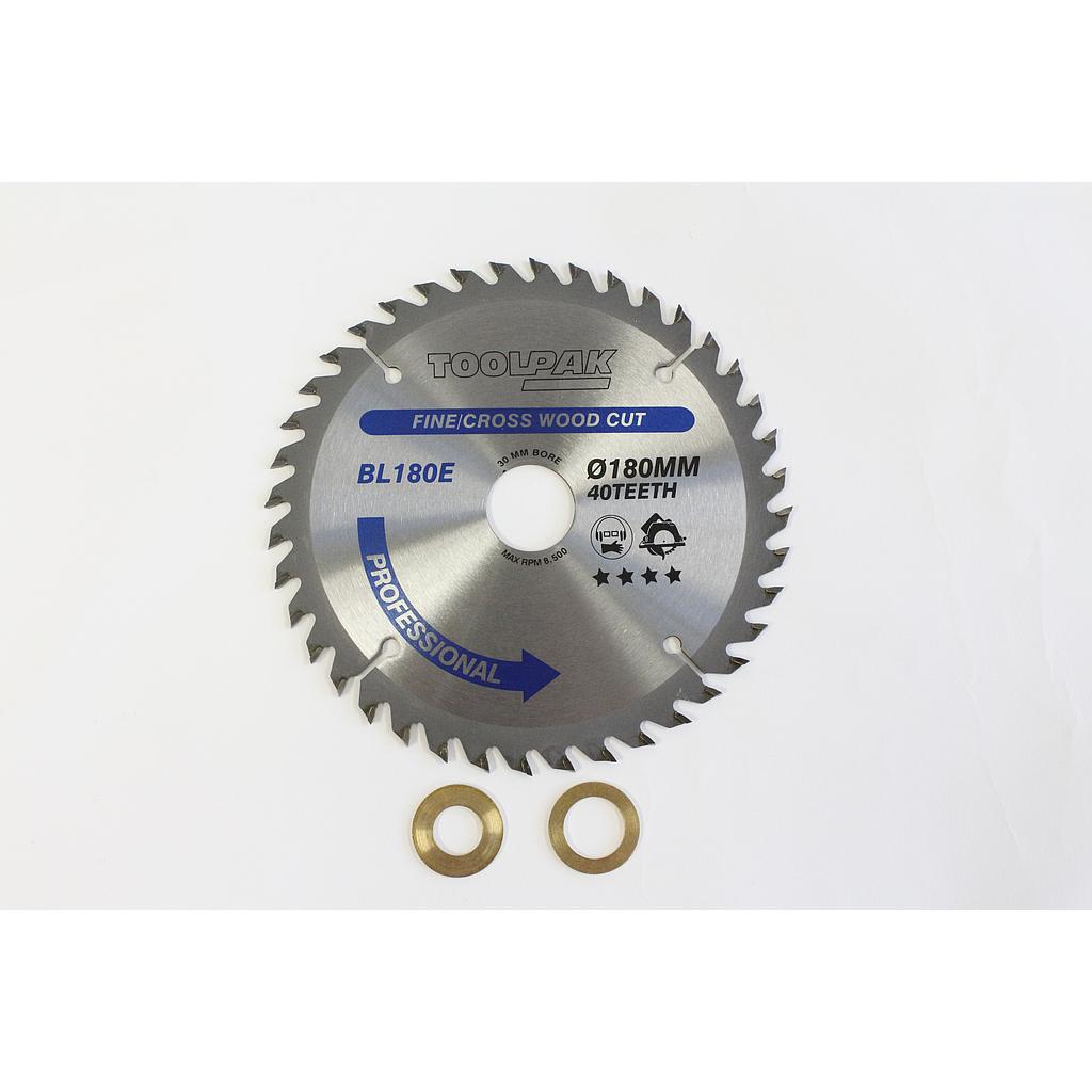 Saw blade for Circular saw, Diam 180 mm, 40 teeth, hole 30, spacer to 20mm and 16mm 