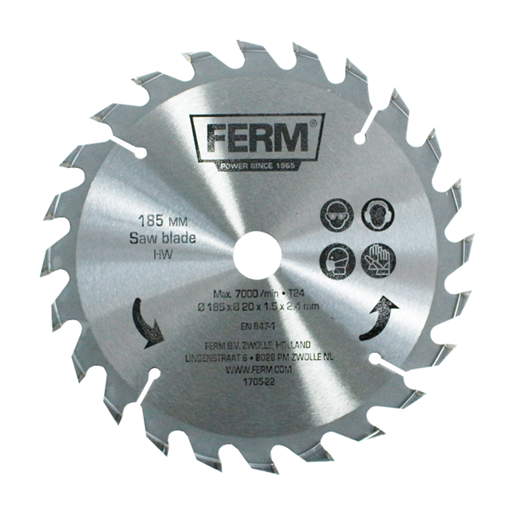 Cirkelzaagblad, diameter 185 mm, 20 tanden, gatmaat 30, verloopringen naar 20mm en 16mm, IMPA 591147