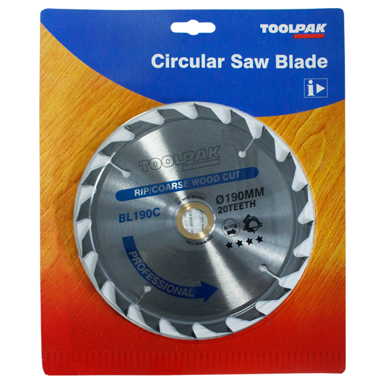 Cirkelzaagblad, diameter 190 mm, 20 tanden, gatmaat 30, verloopringen naar 20mm en 16mm