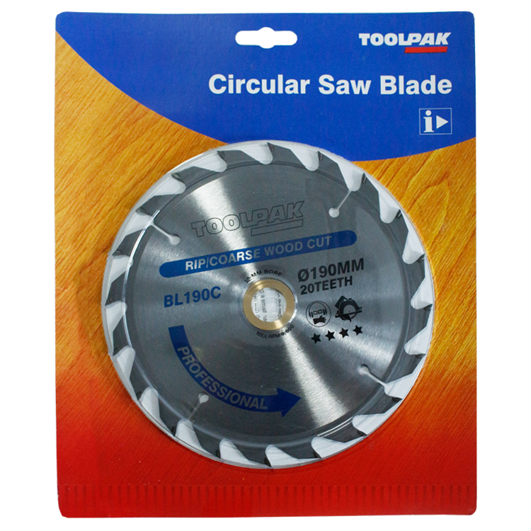 Saw blade for Circular saw, Diam 190 mm, 20 teeth, hole 30, spacer to 20mm and 16mm