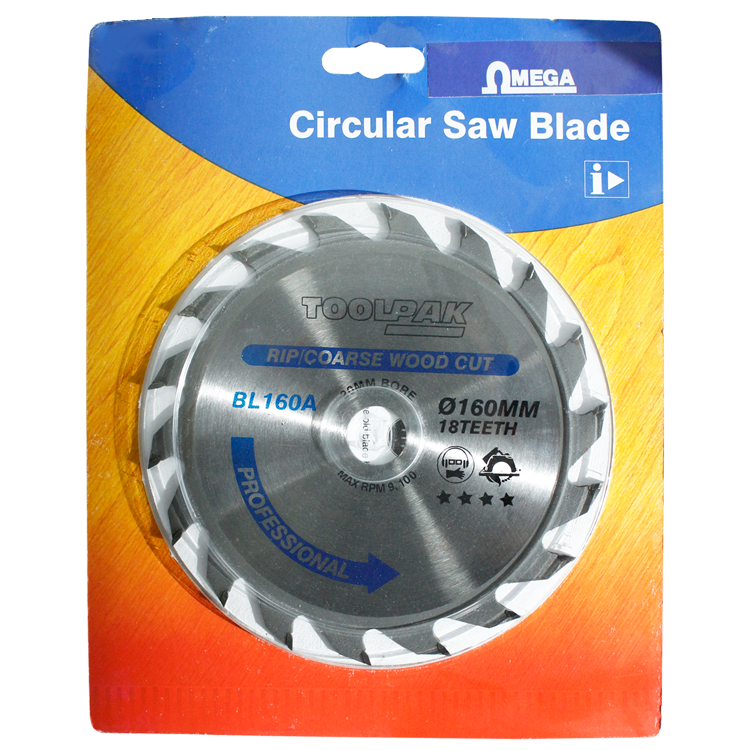 Saw blade for circular saw, diameter 160 mm, 24 teeth, hole 20 or 16 mm, IMPA 591143