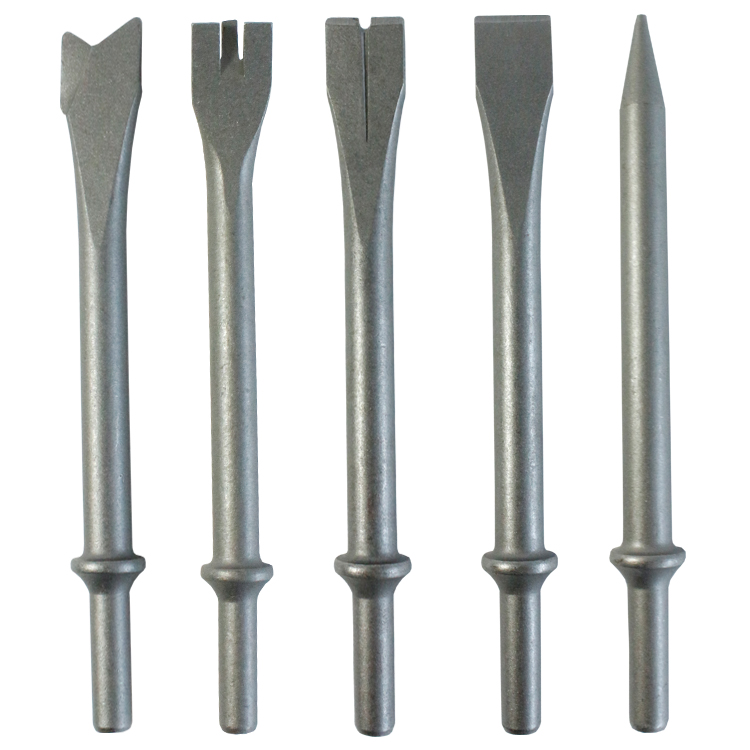 TETRA AT-2004/R, Chisel Set for Pneumatic Chipping Hammer, 5 pieces, Round Shank