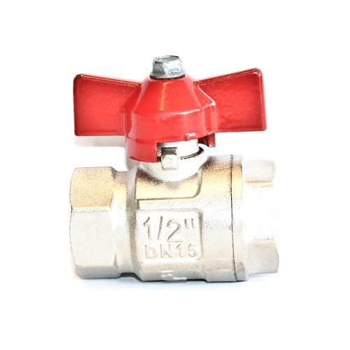 TETRA Ball Valve, Diameter 1/2", butterfly handle, brass nickel plated, BSP Female Thread, IMPA 756603