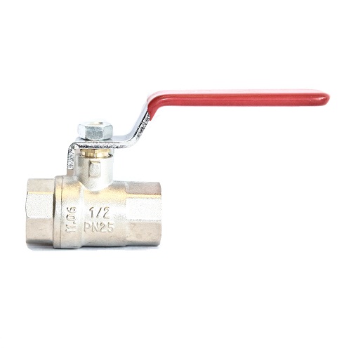 TETRA Ball Valve, Diameter 1/2", red long handle, brass nickel plated, BSP Female Thread, IMPA 756603