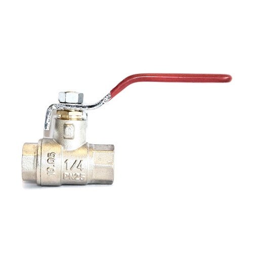 TETRA Ball valves, Diameter 1/4", Reduced bore, Nickle plated brass, With long red handle, BSP Female Thread, IMPA 756601