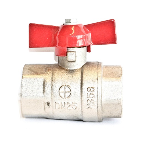 TETRA Ball Valve, Diameter 1", Full bore, Red butterfly handle, Brass nickel plated, BSP Female Thread, IMPA 756605