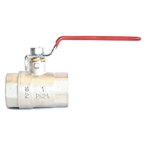 TETRA Ball Valve, Diameter 1", Full bore, Red long handle, Brass nickel plated, BSP Female Thread, IMPA 756605