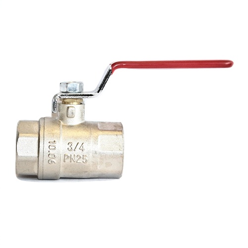 TETRA Kogelkraan, Diameter 3/4", Gereduceerde doorlaat, Vernikkeld messing, Met lange rode hendel, BSP vrouwelijk draad, IMPA 756604