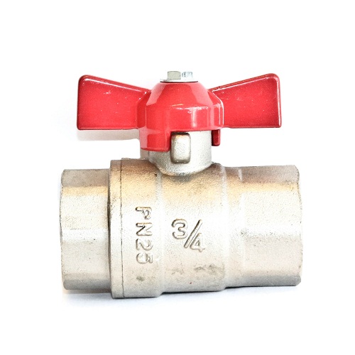 TETRA Kogelkraan, Diameter 3/4", Gereduceerde doorlaat, Vernikkeld messing, Met vlinderhendel, BSP vrouwelijk draad, IMPA 756604