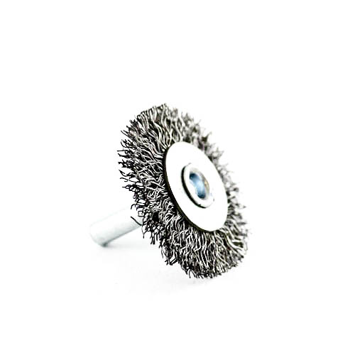 Wire Wheel Brush, shaft welded type, steel, 38 x 5 mm, 6 mm shaft, steel