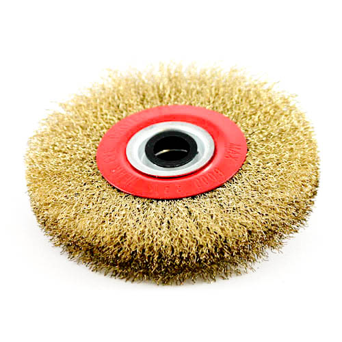 Wire Wheel Brush, standard/crimped, 125 x 18 mm, 5/8" arbor, Brass, IMPA 510773