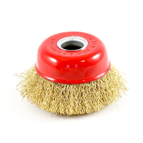 Wire Cup Brush, standard/crimped, 60 mm dia, 5/8" (16 mm) arbor, brass