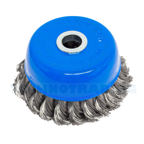 Wire Cup Brush, plaited/knot type, 100 mm dia, 5/8" (16 mm) arbor, steel, IMPA 510767