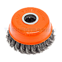 Wire Cup Brush, plaited/knot type, 100 mm dia, 7/8" (22 mm) arbor, steel