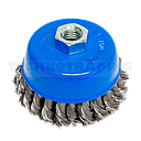 Wire Cup Brush, plaited/knot type, 100 mm dia, nut 5/8" thread, stainless steel