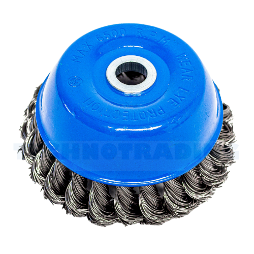 Wire Cup Brush, plaited/knot type, 125 mm dia, 5/8" (16 mm) arbor, steel