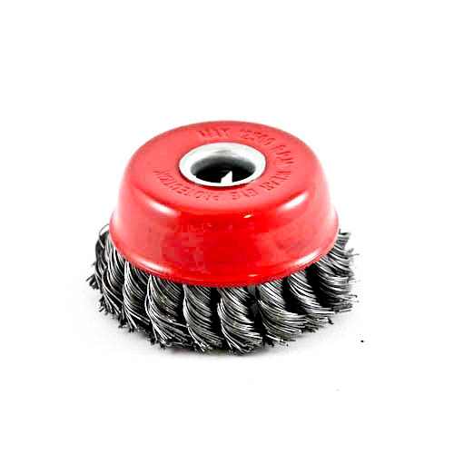 Wire Cup Brush, plaited/knot type, 75 mm dia, 5/8" (16 mm) arbor, steel, IMPA 510766