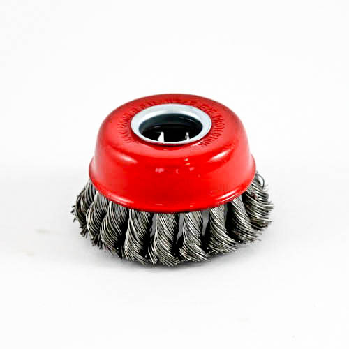 Wire Cup Brush, plaited/knot type, 75 mm dia, 7/8" (22 mm) arbor, steel
