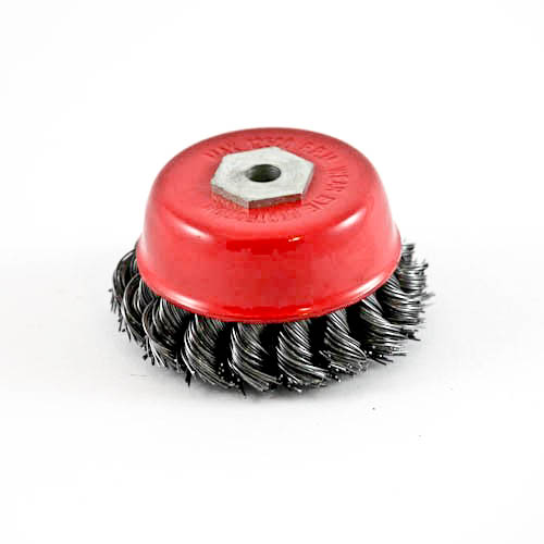 Wire Cup Brush, plaited/knot type, 75 mm dia, arbor 8 mm (incl. mounting bolt for MAG-40), stainless steel