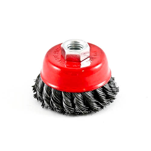 Wire Cup Brush, plaited/knot type, 75 mm dia, nut 5/8" thread, steel, IMPA 591948