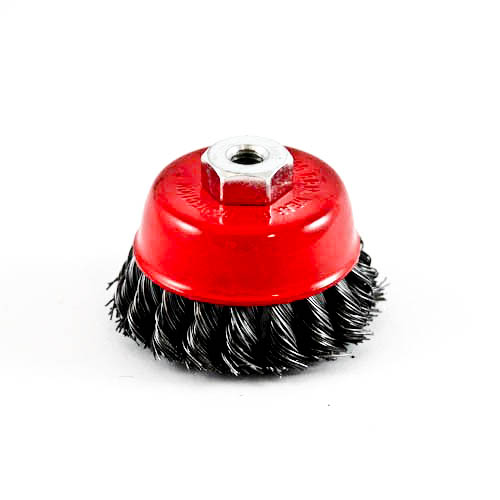 Wire Cup Brush, plaited/knot type, 75 mm dia, nut M10 thread, steel