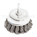 Wire Cup Brush, shaft welded type, plaited/knot type, 75 mm dia, 6 mm shaft, steel