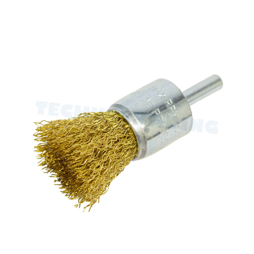 Wire Cup Brush, shaft welded type, standard/crimped, 22 mm dia, 6 mm shaft, brass