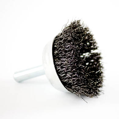 Wire Cup Brush, shaft welded type, standard/crimped, 40 mm dia, 6 mm shaft, steel
