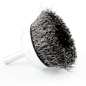 Wire Cup Brush, shaft welded type, standard/crimped, 50 mm dia, 6 mm shaft, steel, IMPA 510787